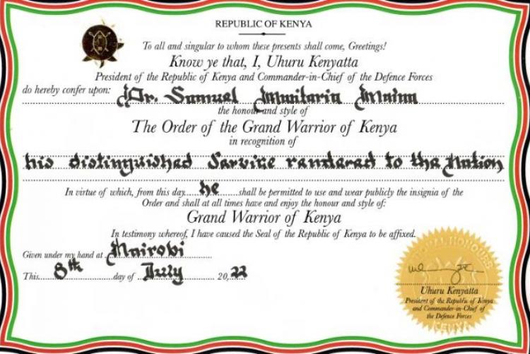 Order of the Grand Warrior of Kenya (OGW)